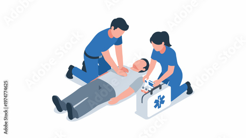Paramedics Performing CPR and Emergency First Aid on Patient