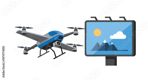 Drone aerial photography technology flying high with monitor screen
