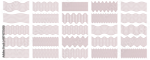 Wave line and wavy zigzag lines. Red underlines wavy curve zig zag line pattern in abstract style. Wave zigzag line simple thin to thick element decor design vector or single ripple curve zig zag wigg