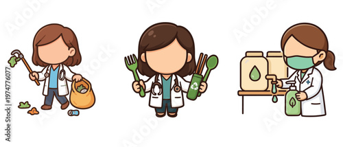 Doctor with eco friendly habits and sanitizing hands