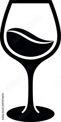 Glass of red wine with a gentle curve on a white background.