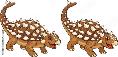 PrintCute Cartoon Ankylosaurus Dinosaur Character with Spiked Armor Tail in Side View for Kids Education Animation Mascot Design