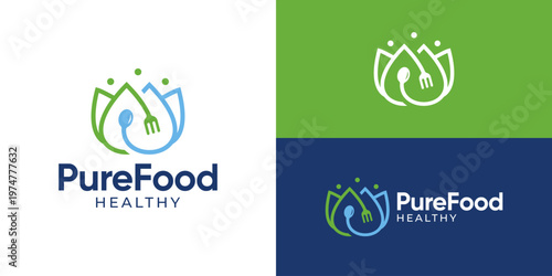 Creative simple pure food logo template. Flower food, beauty food symbol logo design vector illustration.