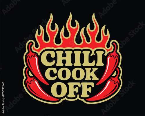 Spicy cook-off banner urban style black background hot peppers hot chili competition concept design