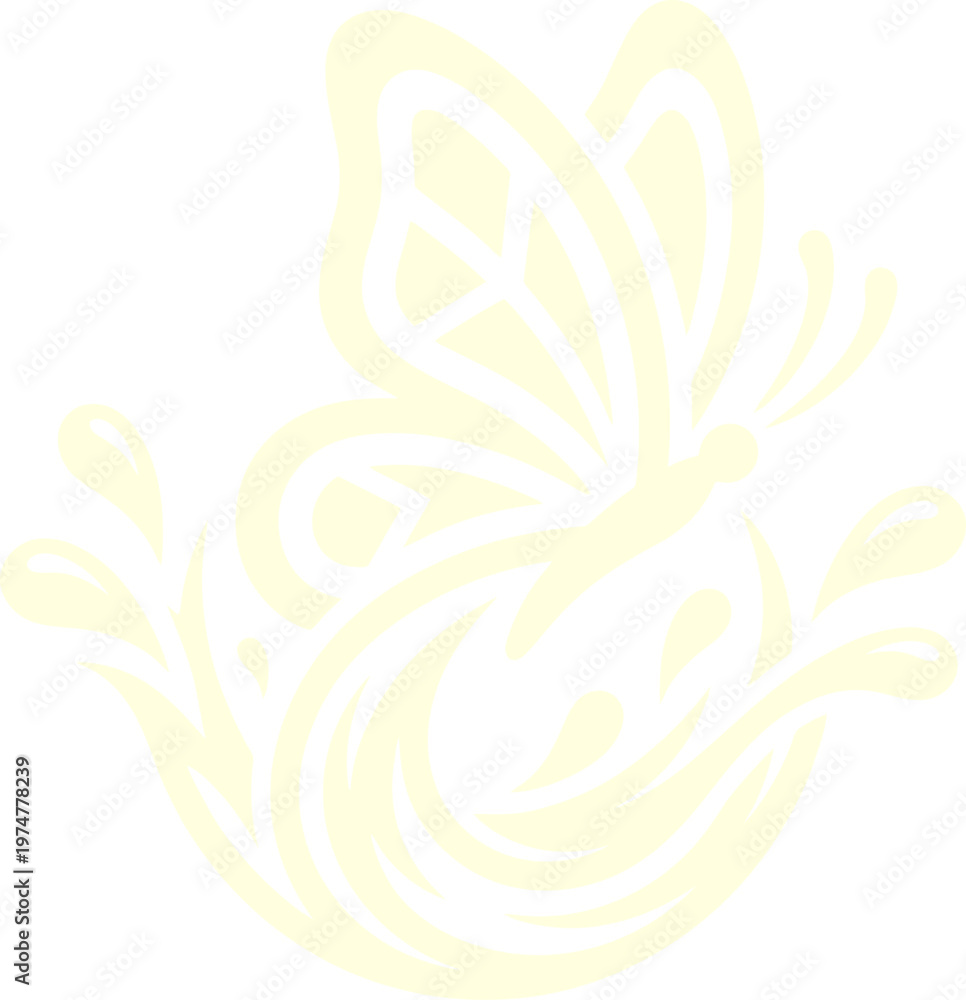 Obraz premium Abstract butterfly and water splash illustration. Features a light yellow butterfly with elegant wings emerging from a dynamic liquid swirl. Modern vector art for nature, beauty, and wellness designs.
