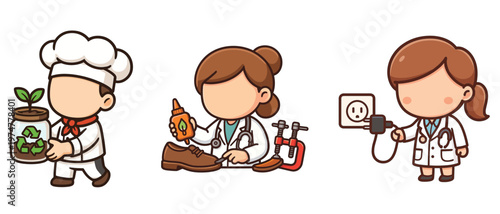Cartoon characters showing eco professions flat 