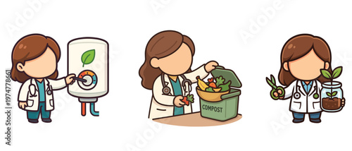 Female doctor adjusting heater composting and holding plant jar