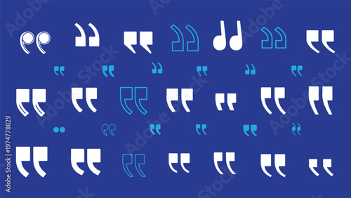 Modern Quotation Mark Set with Varied Styles and Shapes On Blue
