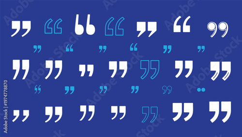 Modern Quotation Mark Set with Varied Styles and Shapes On Blue