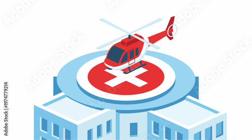 Vector illustration of a helicopter medical transport landing pad on a hospital building