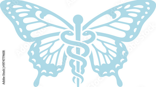 Butterfly and Scales of Justice icon. A vibrant green butterfly balances atop a traditional legal scale, symbolizing freedom and fairness. Flat vector illustration for environmental law and advocacy.