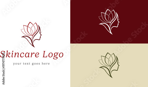 minimalist skincare logo, floral beauty logo design, elegant lotus flower icon, luxury spa and wellness symbol, minimalist line art floral vector, boutique cosmetics branding