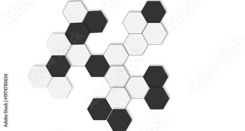Abstract Black and White Hexagon Honeycomb Pattern With Geometric Tiles and Network Concept.