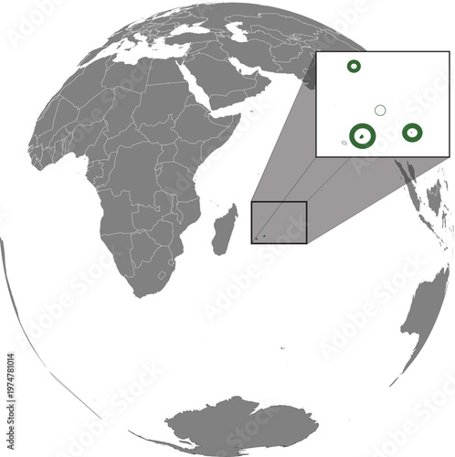 Mauritius Highlighted on World Map Globe Vector Illustration