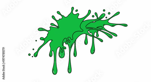 Bright green viscous liquid splatters with droplets falling