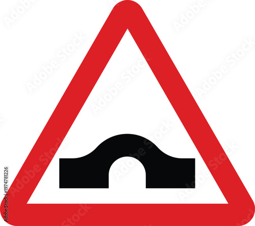 Hump Bridge Warning Triangle Road Sign Icon Vector Illustration
