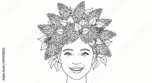Woman's portrait with abundant floral hair