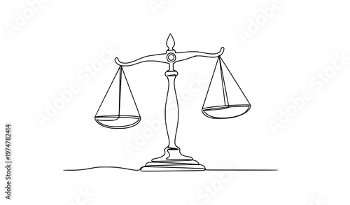 Continuous one line drawing unbalanced scales of justice vector illustration legal imbalance concept isolated on white background