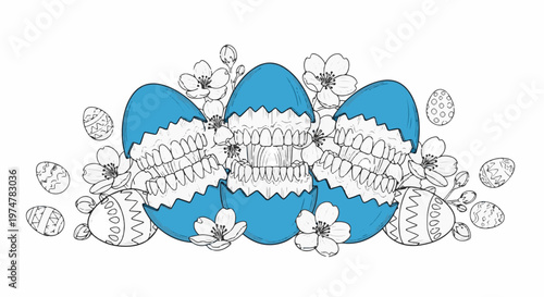 Artistic Easter eggs with blooming flowers and intricate patterns