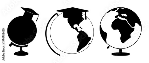 Education set with solid black icon design featuring world, student, graduation with university and school
