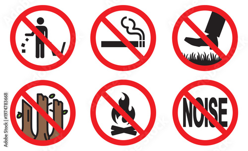 Set of Prohibition Signs for Public Parks and Nature Reserves