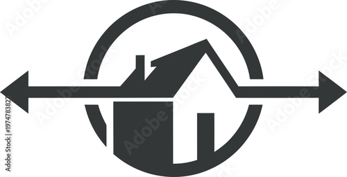 House symbol within a circle with arrows, signifying real estate movement.