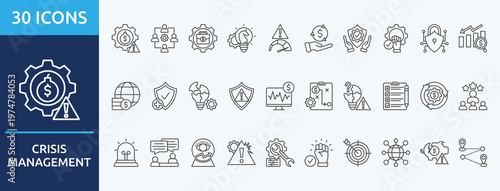 crisis management - Icon Collection. Thin outline Set contains such Icons as risk, finance, protection and more. Simple web icons set
