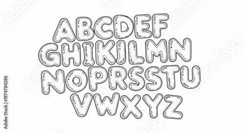 Bubble letter alphabet in a playful, outlined style