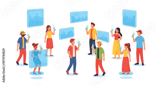 People holding blank sign boards in different poses and clothes