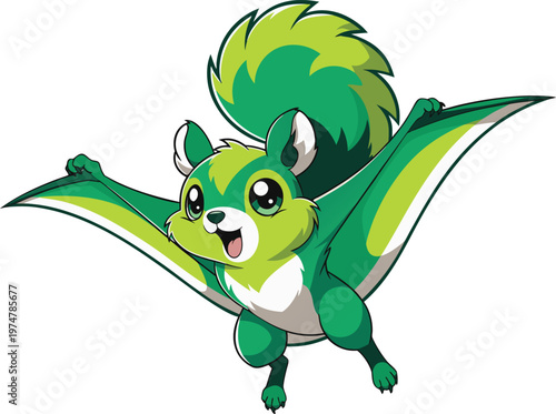 cute green chameleon flying vector illustration