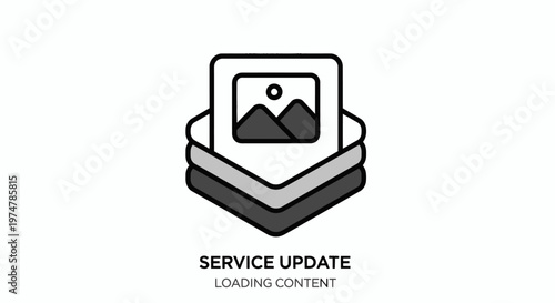 Service update notification displaying content loading animation, indicating new data processing or system refresh for an enhanced user experience