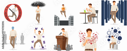 Minimalist Flat Man Lifestyle and Emotion Illustration Concept With Different Poses