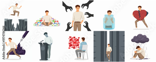 Illustrative Conceptual Design Presenting Mental Health Issues and Solutions Set