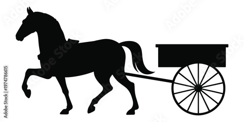 Black silhouette of horse pulling old-fashioned carriage