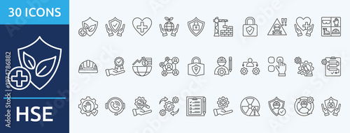 hse - Icon Collection. Thin outline Set contains such Icons as health, safety, protection and more. Simple web icons set
