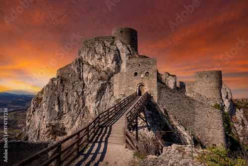 Wallpaper Mural Medieval Srebrenik Fortress at golden hour sunset, Bosnia and Herzegovina Torontodigital.ca