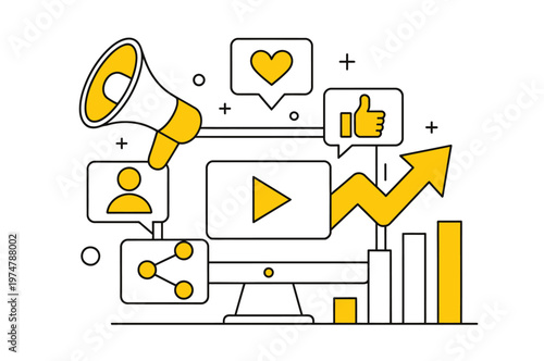 Digital marketing strategy social media engagement analytics online advertising performance metrics campaign optimization modern business concept.