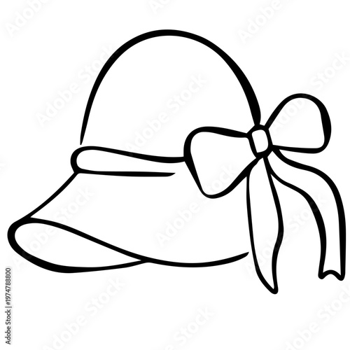 Minimalist Women’s Sun Hat with Bow Line Art Illustration