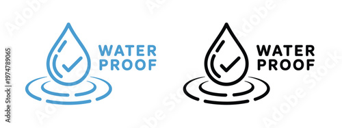Waterproof icon vector set water resistant check mark blue gradient label protection symbol illustration