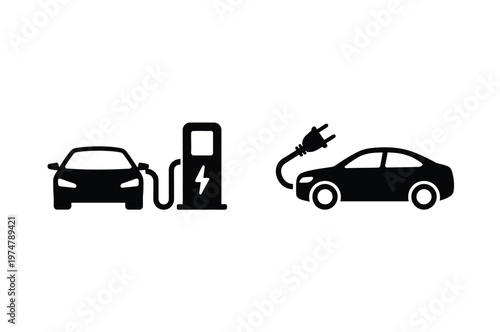 Electric car vector icons eco-friendly car silhouette simple flat vehicle symbols modern sustainable transportation design illustration.