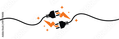 Electric socket and plug icon electricity connection disconnection sign isolated white background modern flat vector illustration design.
