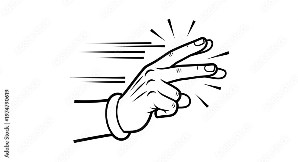 Obraz premium Comic Style Hand Snapping Fingers, Pop Art Gesture of Quick Action or Idea on Isolated White Background.