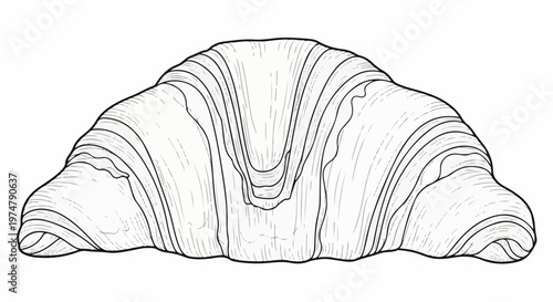 A black and white line drawing of a flaky, crescent-shaped pastry