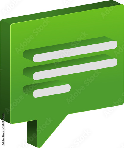 Modern Green 3D Chat Bubble Icon for Digital Communication