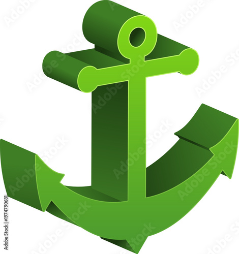Green 3D Anchor Symbol of Stability Security and Growth