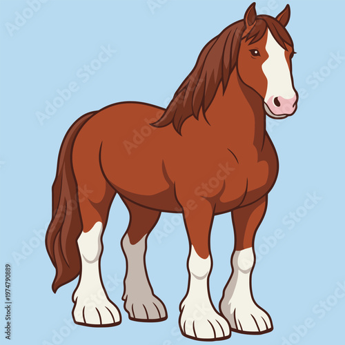 Strong Clydesdale Draft Horse in Flat Design Vector Illustration
