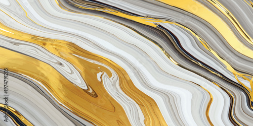 Wavy gold and yellow textures flow across a fabric backdrop with a sand-like silk pattern, creating a liquid metal wallpaper design with brown and silver artistic waves