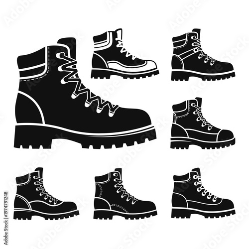 Collection of Black Hiking Boots Silhouettes - Various Styles