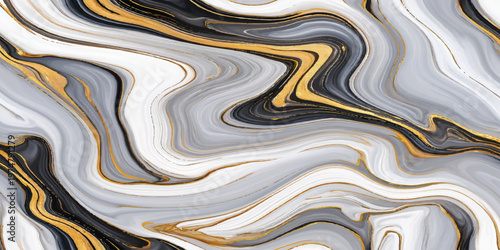 Seamless abstract stone texture background featuring wavy metallic silver and blue liquid flow patterns for a colorful artistic wallpaper design