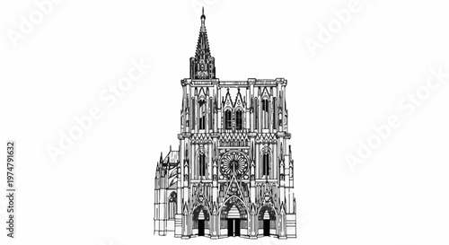 Ornate Gothic cathedral facade with detailed spires, rose window, and arched entrances
